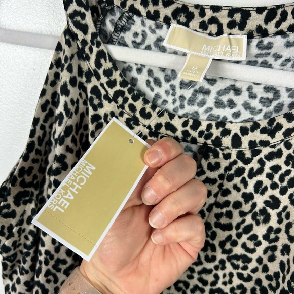 NEW Michael Kors Leopard Cheetah Print Long Sleeved Cold Shoulder Blouse Medium - Picture 5 of 9